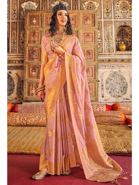 

KARAGIRI Rose & Gold-Toned Floral Zari Saree
