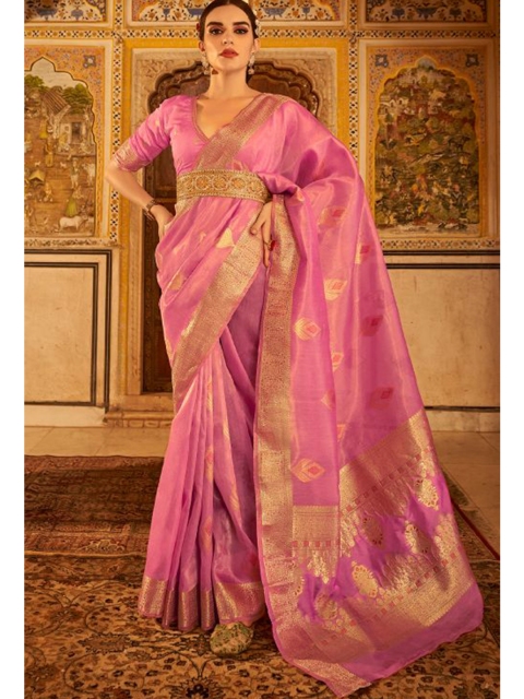 

KARAGIRI Rose & Gold-Toned Woven Design Zari Saree