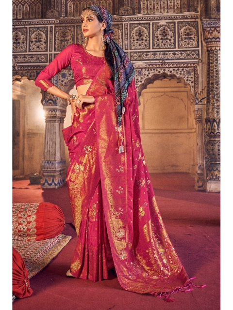 

KARAGIRI Pink & Gold-Toned Woven Design Zari Saree