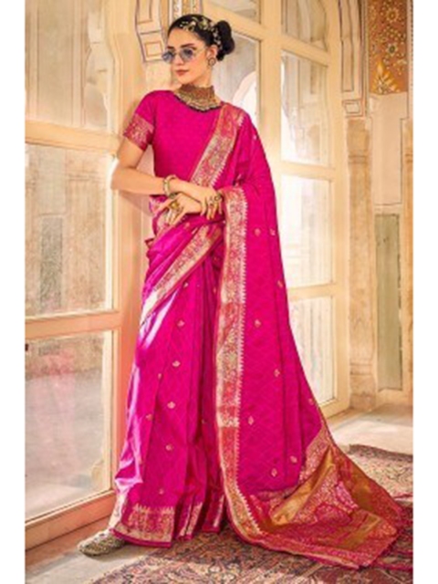 

KARAGIRI Pink & Gold-Toned Woven Design Zari Saree