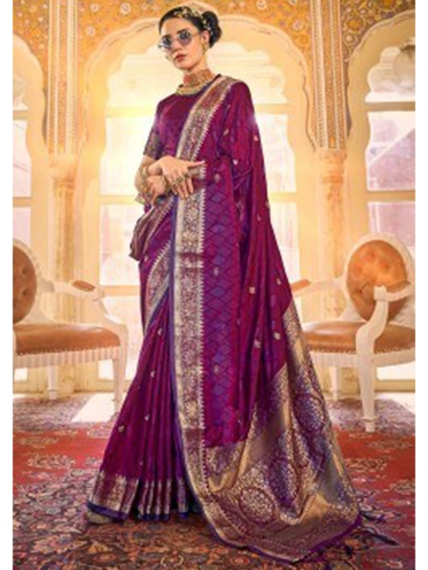 

KARAGIRI Purple & Gold-Toned Ethnic Motifs Zari Saree