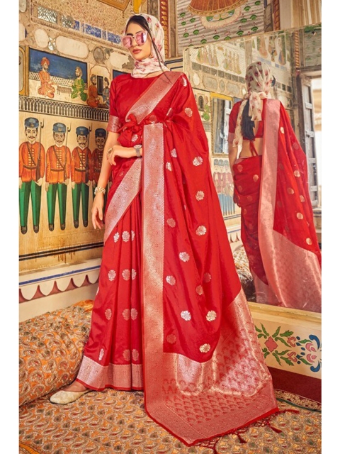

KARAGIRI Red & Gold-Toned Woven Design Zari Satin Saree