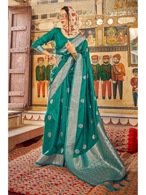 

KARAGIRI Blue & Silver-Toned Woven Design Zari Satin Saree