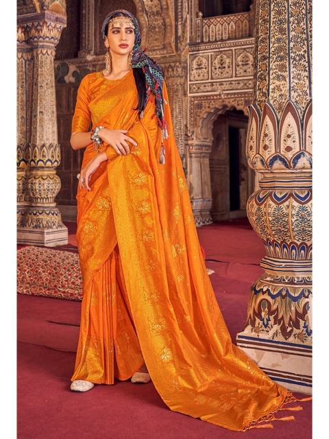 

KARAGIRI Orange & Gold-Toned Woven Design Zari Saree