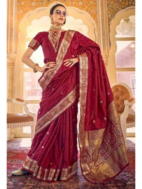 

KARAGIRI Maroon & Gold-Toned Woven Design Zari Saree