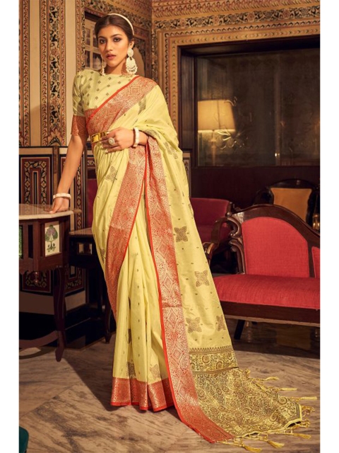 

KARAGIRI Yellow & Pink Woven Design Zari Saree