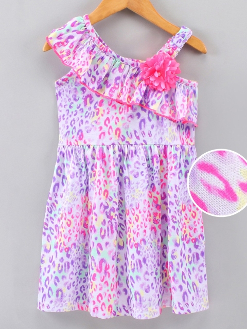 

CrayonFlakes Girls Off White & Pink Animal Print Dress