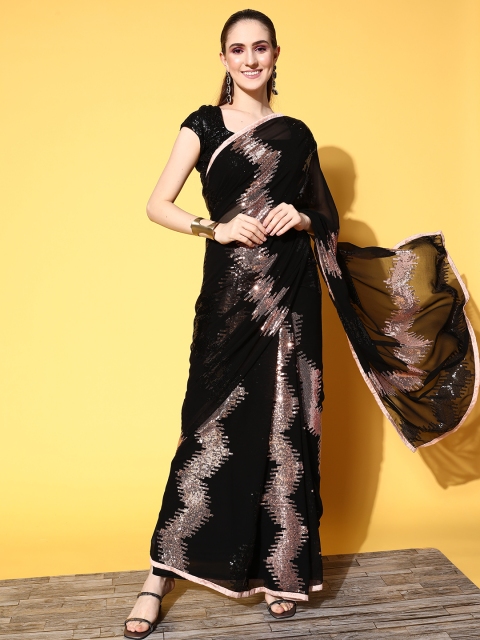 

Chhabra 555 Embellished Saree with Solid border, Black