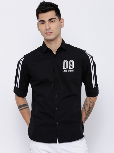 

LOCOMOTIVE Men Black Slim Fit Solid Casual Shirt