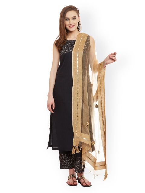 

9rasa Beige Mirror-Work Sheer Dupatta