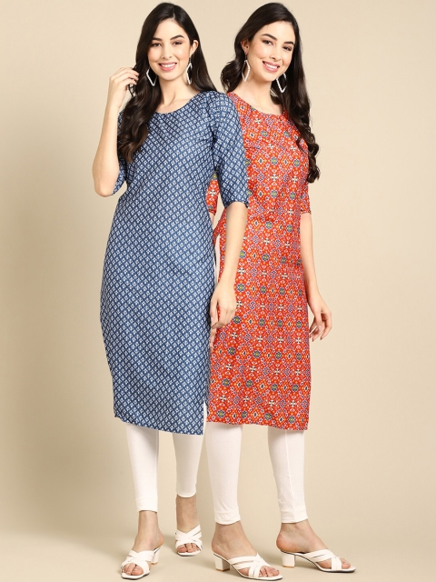 

KALINI Women Pack Of 2 Ethnic Motifs Printed Crepe Kurta, Blue