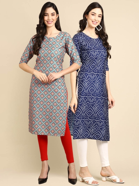 

KALINI Women Pack Of 2 Blue Ethnic Motifs Printed Crepe Kurta