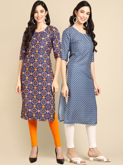 

KALINI Women Pack Of 2 Blue Geometric Printed Crepe Kurta