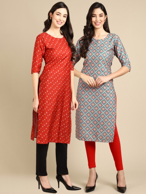 

KALINI 2 Women Multicoloured Ethnic Motifs Printed Crepe Kurta, Multi