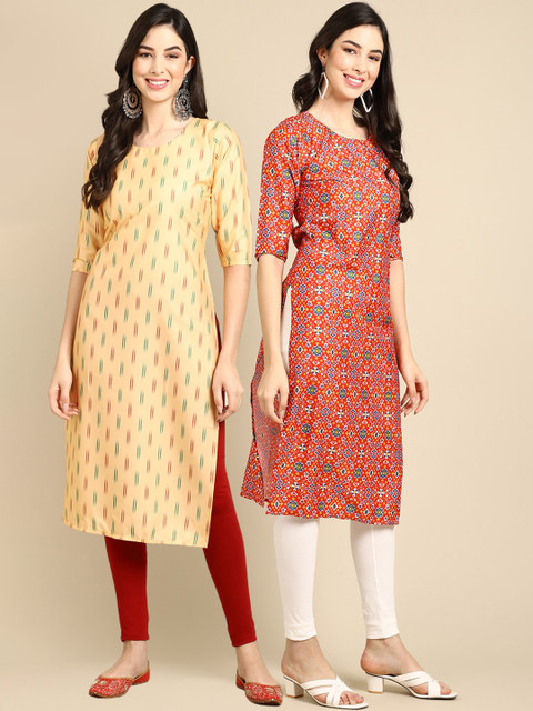

KALINI Women Pack of 2 Crepe Kurta, Beige