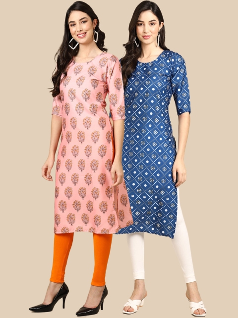 

KALINI Women Pack of 2 Crepe Kurta, Pink