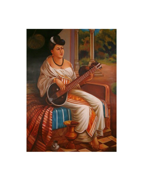 

Exotic India Brown And White Religious Painting Wall Art