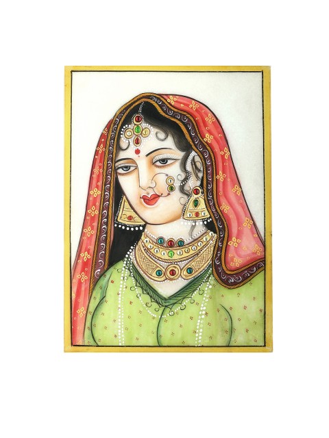 

Exotic India Green Dainty Lady-In-Waiting Bust Wall Art