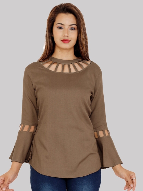 

Fab Star Brown Solid Choker Neck Top