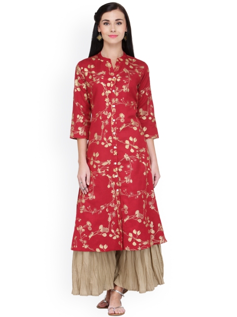 

Varanga Rose And Gold Printed Kurta With Palazzo, Maroon