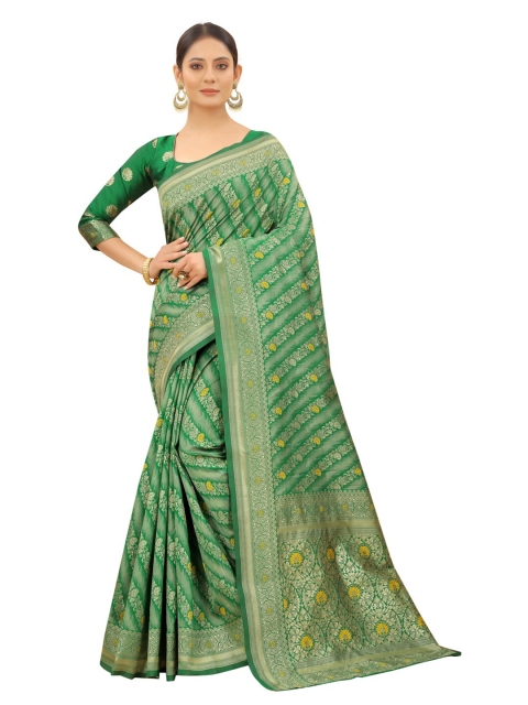 

MOKSHA DESIGNS Green & Yellow Woven Design Zari Pure Silk Kanjeevaram Saree