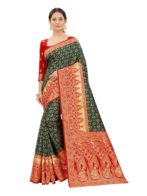 

MOKSHA DESIGNS Green And Red Woven Design Zari Pure Silk Kanjeevaram Saree