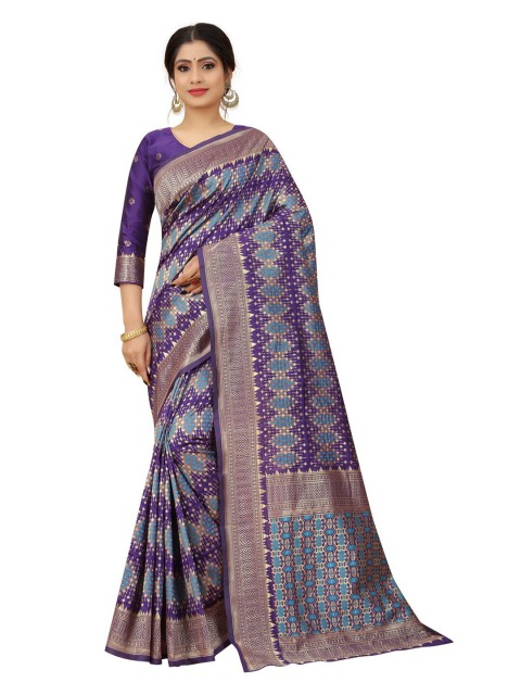 

MOKSHA DESIGNS Purple & Gold-Toned Woven Design Zari Pure Silk Kanjeevaram Saree