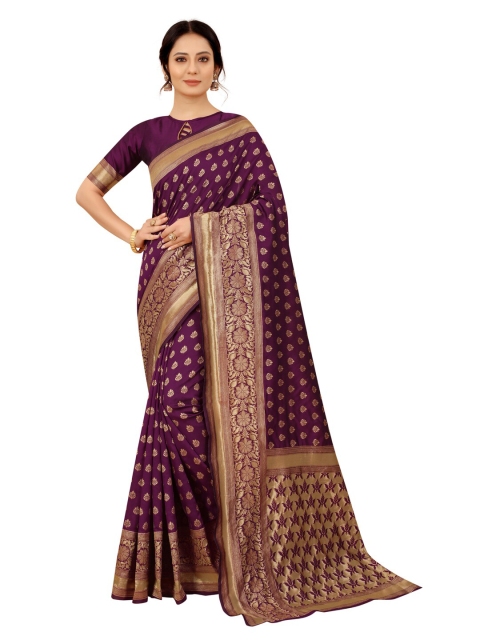 

MOKSHA DESIGNS Burgundy & Gold-Toned Woven Design Zari Pure Silk Kanjeevaram Saree