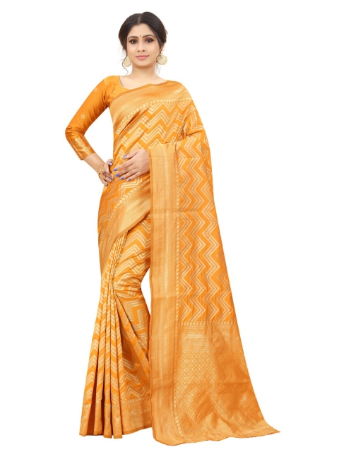 

MOKSHA DESIGNS Yellow & Gold-Toned Ethnic Motifs Zari Pure Silk Kanjeevaram Saree