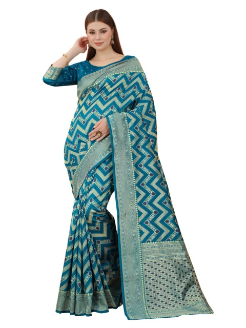 

MOKSHA DESIGNS Blue & Gold-Toned Zari Pure Silk Kanjeevaram Saree