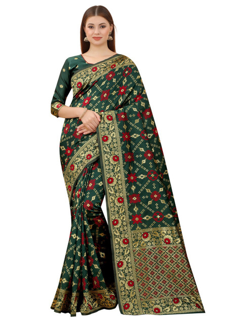 

MOKSHA DESIGNS Green & Red Woven Design Zari Pure Silk Kanjeevaram Saree