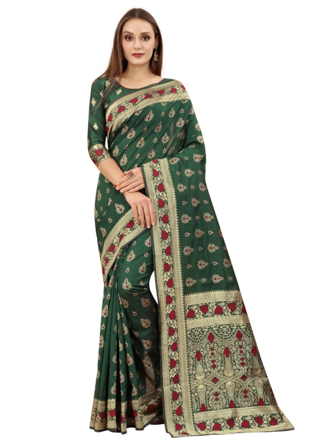

MOKSHA DESIGNS Green & Gold-Toned Ethnic Motifs Zari Pure Silk Kanjeevaram Saree