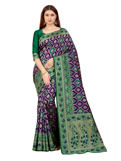 

MOKSHA DESIGNS Purple & Green Woven Design Zari Pure Silk Kanjeevaram Saree