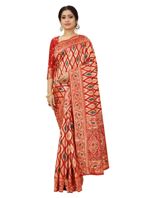 

MOKSHA DESIGNS Red & Gold-Toned Woven Design Zari Pure Silk Kanjeevaram Saree