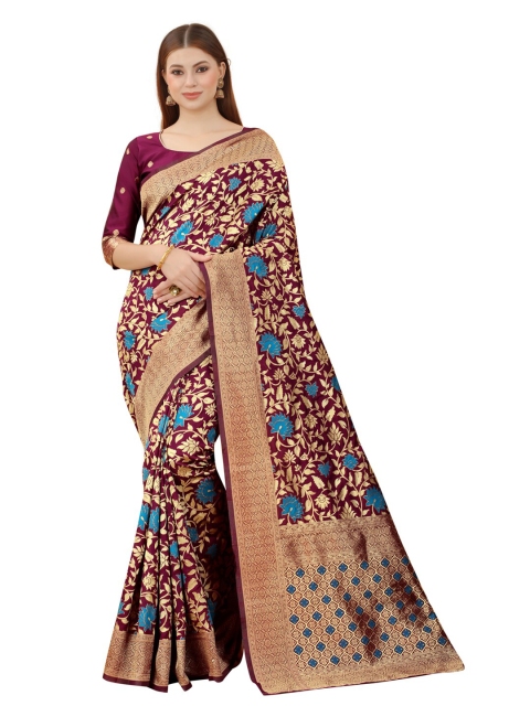 

MOKSHA DESIGNS Maroon & Turquoise Blue Woven Design Zari Pure Silk Kanjeevaram Saree
