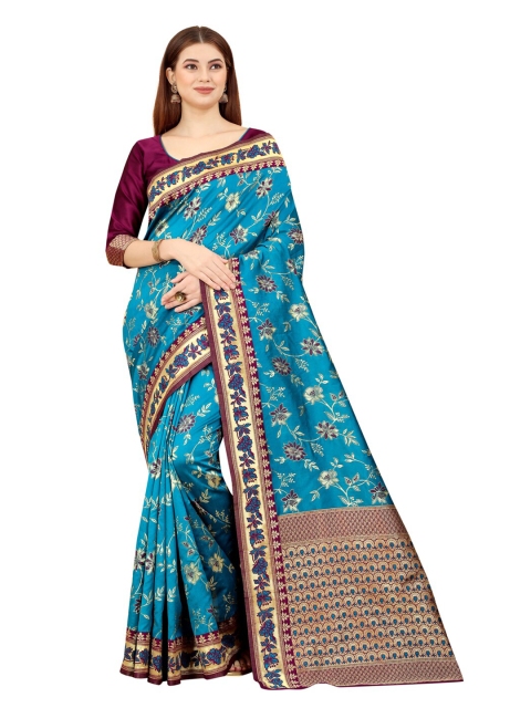 

MOKSHA DESIGNS Blue & Burgundy Woven Design Zari Pure Silk Kanjeevaram Saree