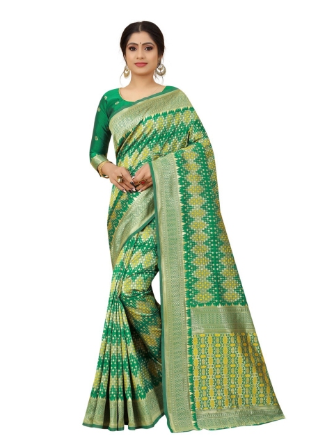 

MOKSHA DESIGNS Green & Yellow Woven Design Zari Pure Silk Kanjeevaram Saree