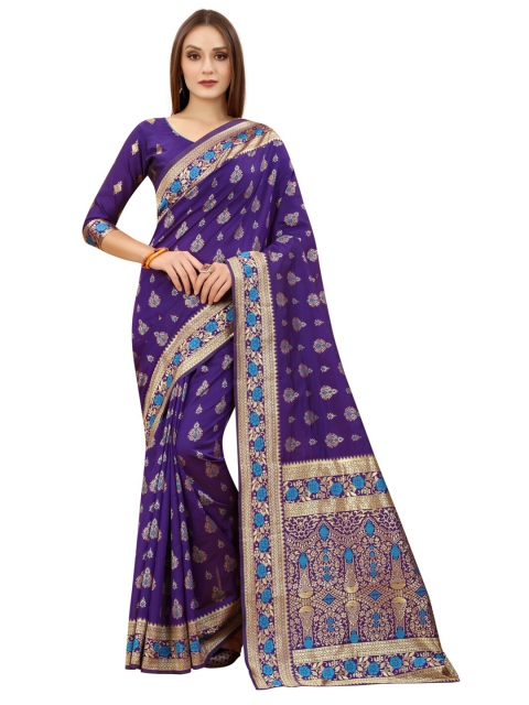

MOKSHA DESIGNS Purple & Turquoise Blue Zari Pure Silk Kanjeevaram Saree
