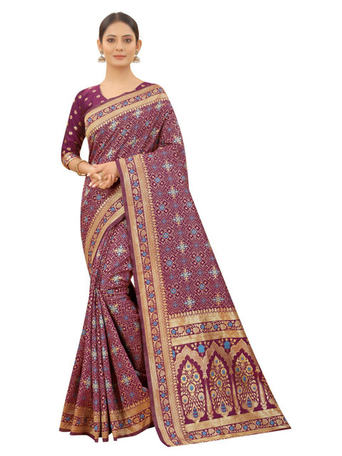 

MOKSHA DESIGNS Purple & Gold-Toned Woven Design Zari Pure Silk Kanjeevaram Saree