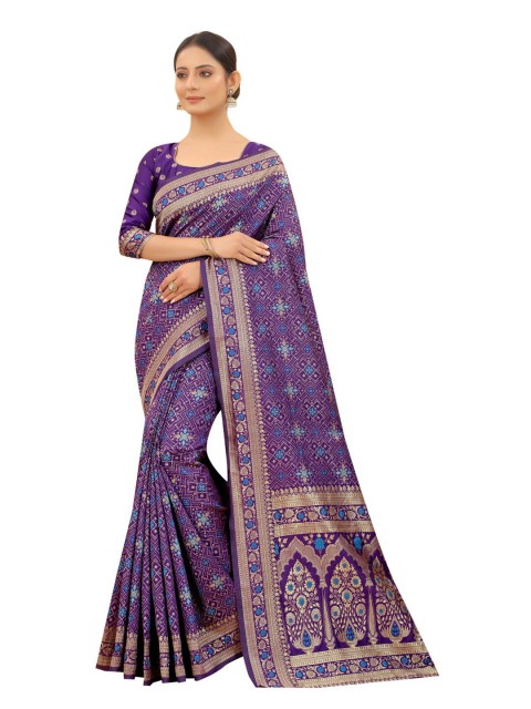 

MOKSHA DESIGNS Purple & Turquoise Blue Woven Design Zari Pure Silk Kanjeevaram Saree