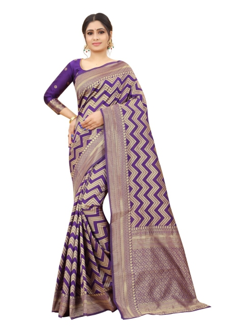 

MOKSHA DESIGNS Purple & Gold-Toned Woven Design Zari Pure Silk Kanjeevaram Saree