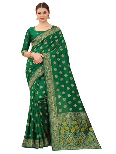 

MOKSHA DESIGNS Green And Gold Toned Woven Design Zari Pure Silk Kanjeevaram Saree