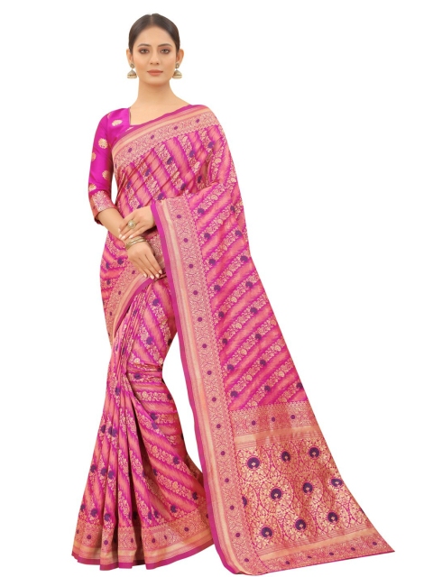 

MOKSHA DESIGNS Pink & Purple Woven Design Zari Pure Silk Kanjeevaram Saree