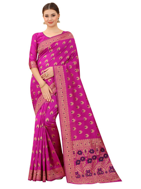 

MOKSHA DESIGNS Pink & Purple Woven Design Zari Pure Silk Kanjeevaram Saree