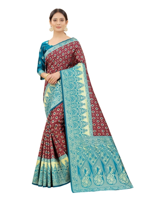

MOKSHA DESIGNS Purple & Blue Woven Design Zari Pure Silk Kanjeevaram Saree