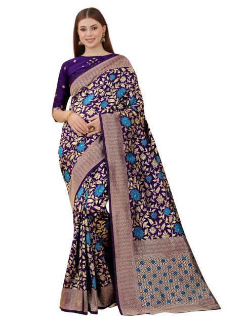 

MOKSHA DESIGNS Purple & Gold-Toned Woven Design Zari Pure Silk Kanjeevaram Saree