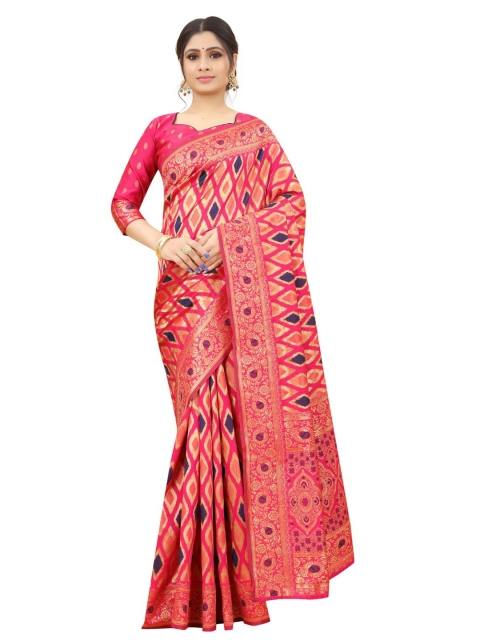 

MOKSHA DESIGNS Peach-Coloured & Blue Zari Pure Silk Kanjeevaram Saree
