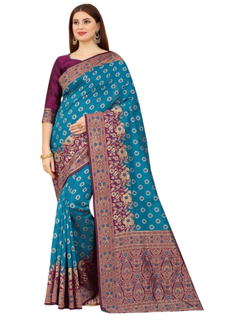 

MOKSHA DESIGNS Blue & Burgundy Woven Design Zari Pure Silk Kanjeevaram Saree