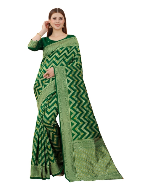 

MOKSHA DESIGNS Green & Gold-Toned Zari Pure Silk Kanjeevaram Saree