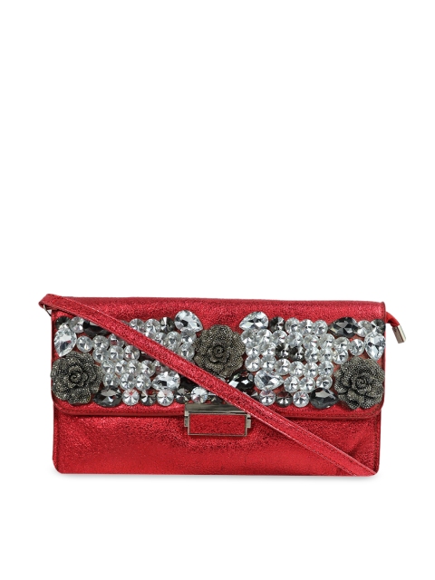 

LELYS Red & Silver-Toned Embellished Envelope Clutch